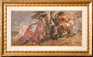 Los bañistas y un centauro (óleo sobre madera contrachapada)