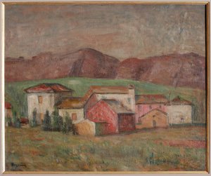 Aldea al pie de las montañas (óleo sobre lienzo)