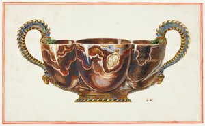 Lavabo con asas esmaltadas, decorado con cabezas de dragón y carnero