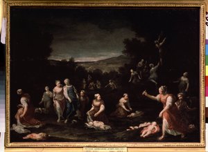 ""Ninfas desarmando Cupidos"" (Ninfas desarmando Cupidos) Pintura de Giuseppe Maria Crespi (1665-1747) alrededor de 1698 Museo Pushkin, Moscú