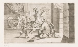 Eneas parte voor de strijd Si estás a punto de perecer, irás y nos arrebatarás en todas las cosas (título sobre el objeto) Omzwervingen van Aeneas (título de la serie) Pintura de L