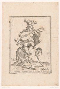 De arme draagt ​​de rijke Pobre y basura soy, y traje al rico (título sobre objeto) Este es el mundo (título de la serie) de Giuseppe Maria Mitelli