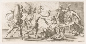 Greeken sleuren Cassandra uit de tempel Cabello: Priamea Virgo se siente atraída por la sien (título sobre el objeto) Omzwervingen van Aeneas (título de la serie) Pintura de L
