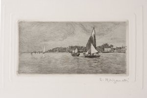 Barcos en la laguna (grabado sobre papel blanco) de Giuseppe Miti Zanetti