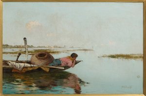 Calma, Laguna de Venecia (óleo sobre lienzo) de Giuseppe Miti Zanetti