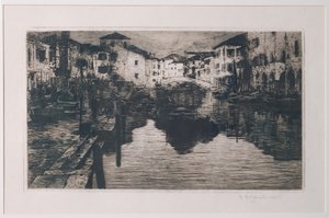 El canal de la lonja en Chioggia (grabado sobre papel blanco)