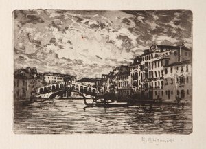 El puente de Rialto en Venecia (aguafuerte y aguatinta sobre papel blanco) de Giuseppe Miti Zanetti