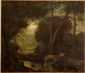 Val Gardena - Poesía de la tarde (óleo sobre lienzo) de Giuseppe Miti Zanetti