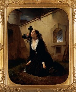 Lamentando la pérdida de un ser querido o esposa del Coronel Manara en la tumba de su esposo de Giuseppe Molteni