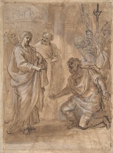 Cristo y el centurión recto, Figura saludando a un barco que se va verso