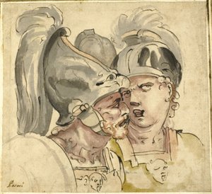 Dos soldados con casco conversando de Giuseppe Passeri