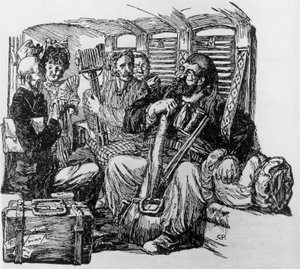 Tartarin en un carruaje para Tartarin en los Alpes por Alphonse Daudet, Milán de Giuseppe Porcheddu