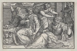 Lucrecia instruyendo a sus hijas en la costura de Giuseppe Porta