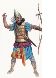Antiquite: Arquero pesado de Asiria - Arquero pesado asirio - Ilustración de Giuseppe Rava
