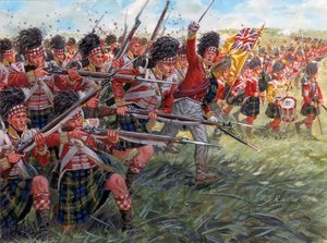 Primer Imperio: La carga de la infantería escocesa en la batalla de Waterloo de Giuseppe Rava