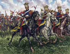 Primer Imperio: los Lanceros Rojos o Regimiento de Lanceros a Caballo de la Guardia Imperial durante la batalla de Waterloo el 18/06/1815 - Primer Imperio: el 2º regimiento de lanceros de caballería ligera de la Guardia Imperial (Lanceros Rojos o Lanceros 