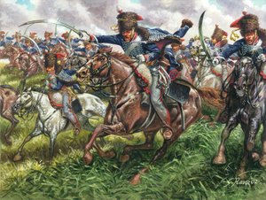 Primer Imperio: carga del 15º regimiento de dragones ingleses en la batalla de Waterloo el 18/06/1815 - Primer Imperio: carga del 15º regimiento de dragones ingleses en Waterloo el 18 de junio de 1815 - Ilustración de Giuseppe Rava