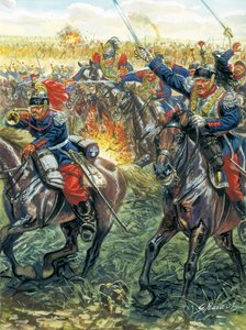 Guerra franco-alemana de 1870 (franco-prusiana): carga de los acorazados franceses en la batalla de Froeschwiller Woerth (Froeschwiller-Woerth) el 6/08/1870 - Guerra franco-prusiana: batalla de Worth (Reichshoffen o Froschweiler) (1870): Carga de la caball