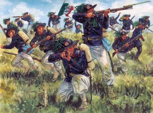 Campaña Italiana de 1859 (Segunda Guerra de Independencia Italiana): bersaglieri (bersaglieri) del ejército italiano en acción - Segunda Guerra de Independencia Italiana (Guerra Franco-Austriaca, Guerra Austro-Sarda, Guerra Austro-Piedmontina o Guerra Ital
