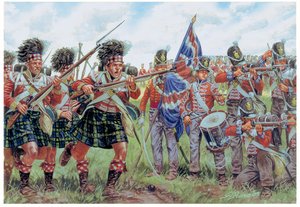 Guerras napoleónicas: soldados escoceses y británicos en la batalla de Waterloo el 18 de junio de 1815 Ilustración de Giuseppe Rava
