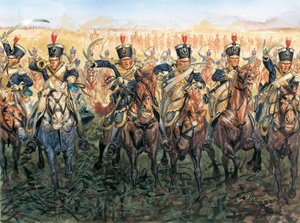 Guerras napoleónicas: caballería inglesa cargando Ilustración de Giuseppe Rava