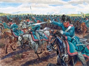 Guerras napoleónicas: dragones prusianos cargando Ilustración de Giuseppe Rava