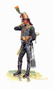 Retrato de Joachim Murat (1767-1815) joven soldado con uniforme de cazador - Retrato del joven Joachim Murat con uniforme de cazador - Ilustración de Giuseppe Rava de Giuseppe Rava