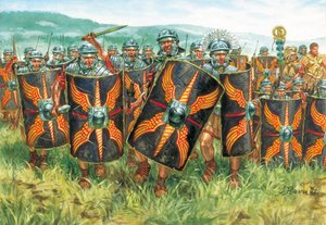 Antigüedad romana (imperio): un grupo de legionarios romanos - Imperio romano: legionarios - Ilustración de Giuseppe Rava de Giuseppe Rava