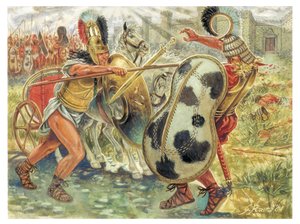 Guerra de Troya: Aquiles luchando contra Héctor para vengar la muerte de Patroclo - Guerra de Troya: Aquiles luchando contra Héctor para vengar la muerte de Patroclo - Ilustración de Giuseppe Rava de Giuseppe Rava
