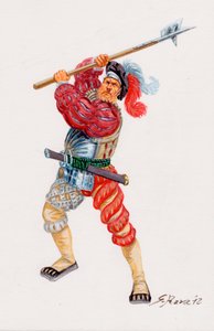 Un Lansquenet, piquero mercenario alemán- un Landsknecht piquero mercenario alemán - Ilustración de Giuseppe Rava