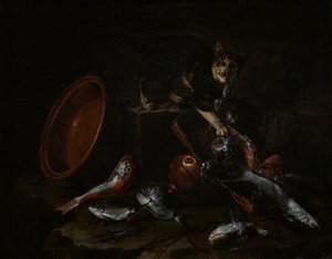 Un gato robando pescado