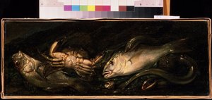 Pintura "Bodegón con peces y cangrejos" de Giuseppe Recco (1634-1695) Museo de Arte Mikhail Kroshitsky, Sebastopol (Sebastopol) Ucrania