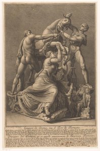 Dirce wordt aan een stier gebonden Farnesio Stier Grupo de estatuas, llamado Toro Farnese / Grouppe des Statues, qu 