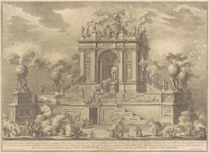 La Prima Macchina para la Chinea de 1767: Un arco triunfal con el Hércules Farnesio, 1767 de Giuseppe Vasi