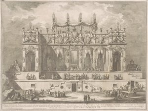 La Segunda Máquina para la Chinea de 1764: Una magnífica galería iluminada por la noche de Giuseppe Vasi, after Giuseppe Palazzi, after Paolo Posi