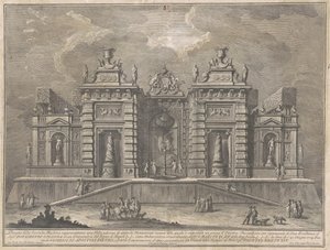 La Segunda Máquina para la Chinea de 1774: Una Villa con Monumentos Antiguos y un Juego de "Giostra" de Giuseppe Vasi, after Giuseppe Palazzi, after Paolo Posi