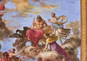 Detalle que representa a Artemisa y Júpiter con el águila, de la Apoteosis de Hércules de Giuseppe Velasco