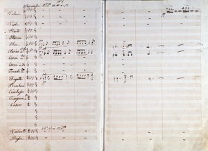 Doble página de la partitura original de la ópera Macbeth por Giuseppe Verdi
