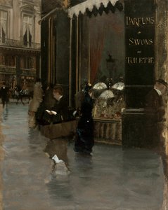 La perfumería Violet, en la esquina del boulevard des Capucines y la rue Scribe, c. 1880 de Giuseppe de Nittis