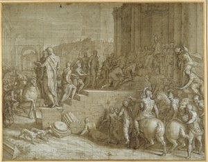 La leyenda de siete reyes rindiendo homenaje a un papa de Giuseppe della Porta Salviati