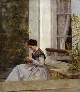 Una mujer haciendo crochet de Giuseppe or Joseph de Nittis