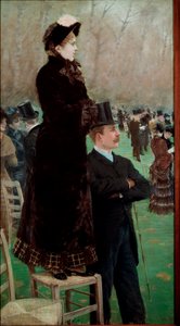Las carreras en el Bois de Boulogne. Espectadores viendo carreras de caballos de Giuseppe or Joseph de Nittis