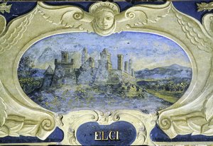 Elci, de una serie de cartuchos que representan imágenes de las residencias propiedad del Conde Pannochieschi d