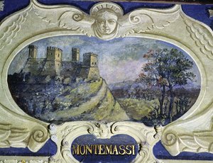 Montemassi, de una serie de cartuchos que representan imágenes de las residencias propiedad del Conde Pannochieschi d