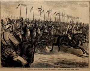 Nuestro contingente indio en Malta, la revista ante el Duque de Cambridge, a cargo del Noveno de Lanceros de Bengala.