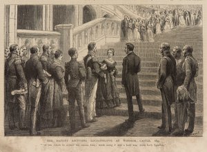 La reina Victoria recibe al rey Luis Felipe en el castillo de Windsor de Godefroy Durand