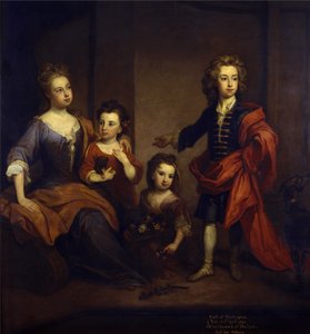 Retrato de Richard Boyle, 3º conde de Burlington, con sus tres hermanas, Elizabeth, Juliana y Jane Boyle, c.1700 de Godfrey Kneller