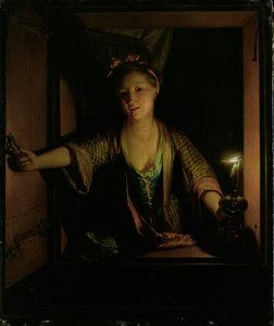 Una chica en la ventana (óleo sobre tabla) de Godfried Schalcken