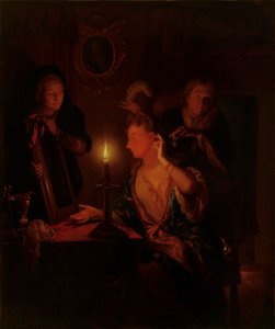 Dama frente a un espejo a la luz de las velas de Godfried Schalcken