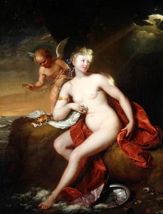 Venus recién nacida cuidada por Cupido de Godfried Schalcken